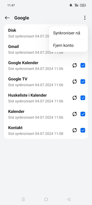Velg Synkroniser nå