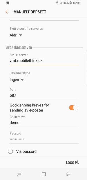 Bla ned og skriv inn utgående serveradresse