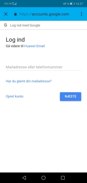 Indtast din Gmail adresse og vælg NÆSTE
