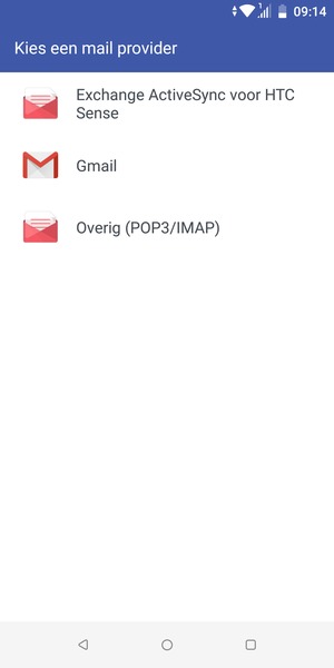 Selecteer Exchange ActiveSync voor HTC Sense