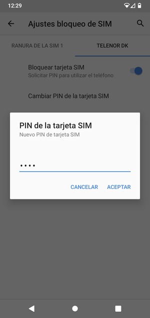 Introduzca su Nuevo PIN de tarjeta SIM y seleccione ACEPTAR