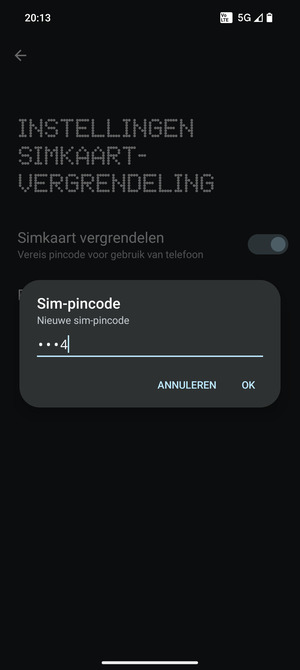 Voer uw Nieuwe sim-pincode in en selecteer OK