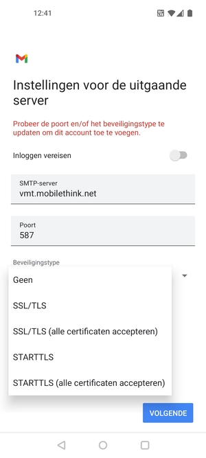 Selecteer Geen en VOLGENDE