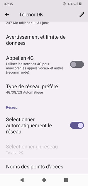 Faites défiler et sélectionnez Type de réseau préféré