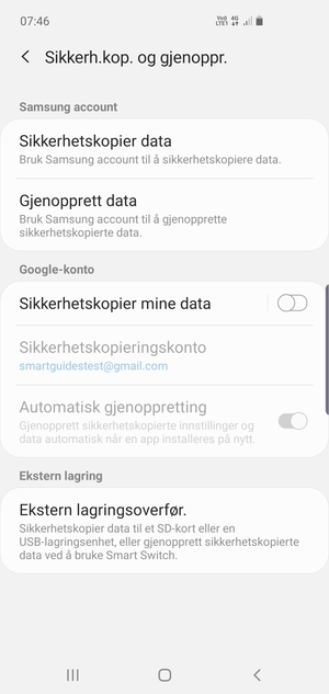Slå på Sikkerhetskopier mine data