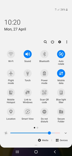 Select the v button