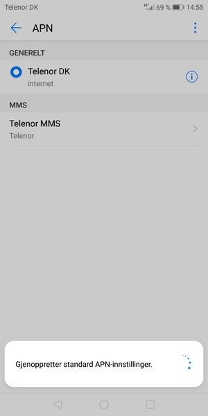 Telefonen din vil tilbakestilles til standard internett-og MMS-innstillinger