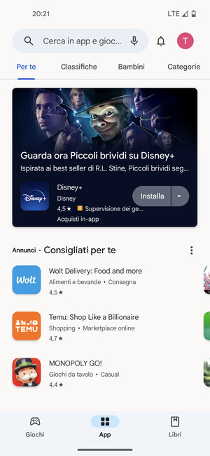 Seleziona la barra di ricerca