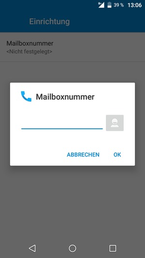 Geben Sie die Mailboxnummer ein und wählen Sie OK