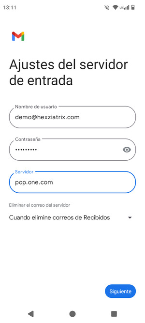 Introduzca Nombre de usuario y la dirección de servidor entrada. Seleccione Siguiente