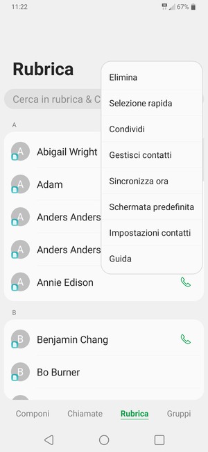 Seleziona Gestisci contatti