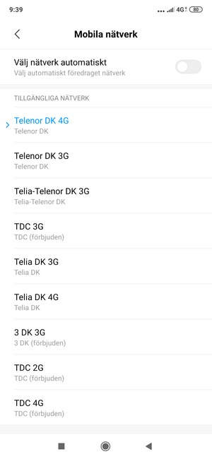 Välj en nätverksoperatör från listan