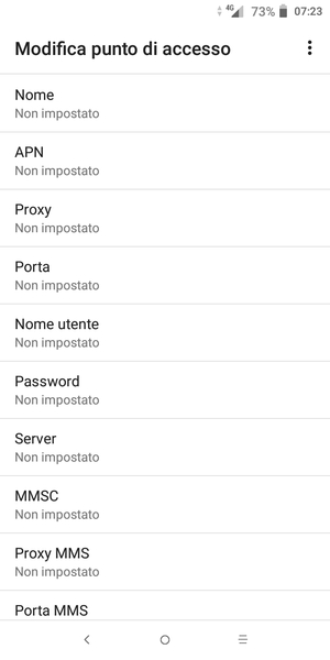 Inserisci le informazioni di Internet