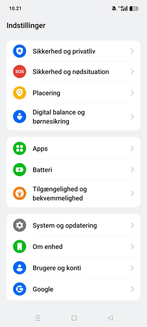 Scroll til og vælg Sikkerhed og privatliv