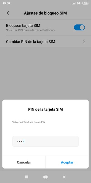 Confirme su nuevo PIN de tarjeta SIM y seleccione Aceptar