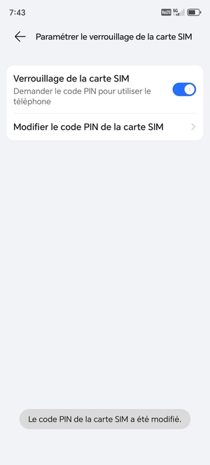 Votre code PIN de la carte SIM a été modifié