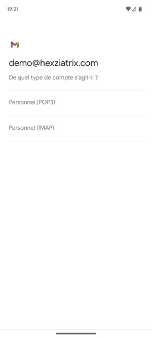 Sélectionnez Personnel (POP3) ou Personnel (IMAP)