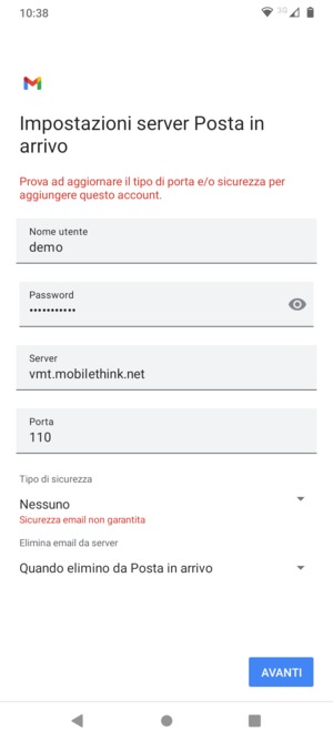 Seleziona AVANTI