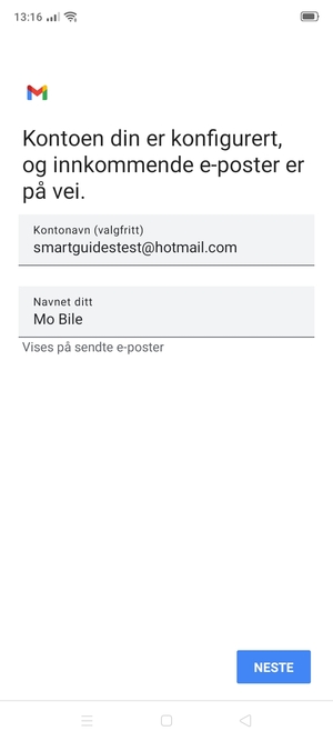 Gi kontoen din et navn, og skriv inn navnet ditt. Velg NESTE