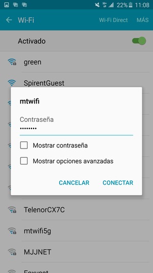 Introduzca la contraseña de Wi-Fi y seleccione CONECTAR