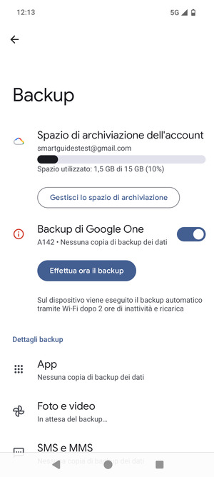 Seleziona Spazio di archivazione dell'account