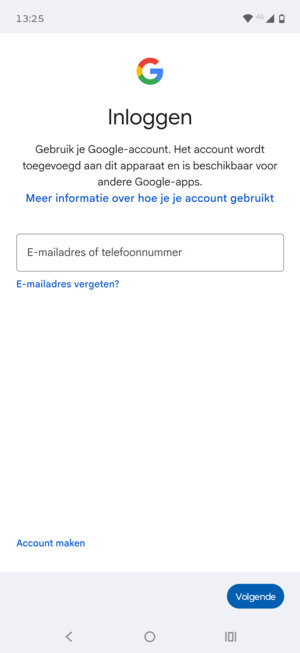 Voer uw Gmail adres in en selecteer Volgende
