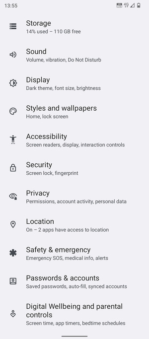 Scroll to and select Security