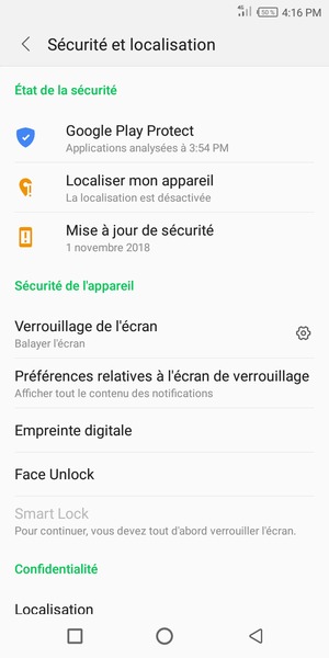 Pour activer votre écran de verrouillage, allez dans le menu Sécurité et localisation et sélectionnez Verrouillage de l'écran