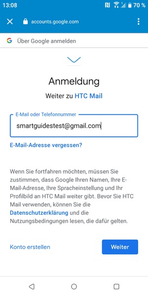 Geben Sie Ihre Gmail Adresse ein und wählen Sie Weiter