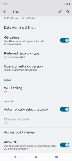 Scroll to and select Access point names