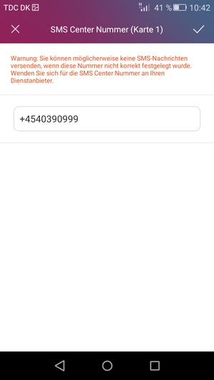Geben Sie die SMS Center Nummer ein und wählen Sie OK