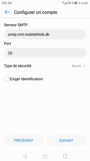 Décochez la case Exiger identification et sélectionnez SUIVANT