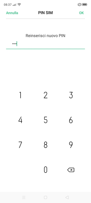 Conferma il nuovo PIN scheda SIM e seleziona OK