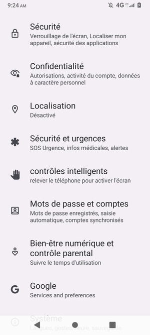 Faites défiler et sélectionnez Sécurité