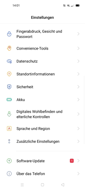 Scrollen Sie und wählen Sie Sicherheit