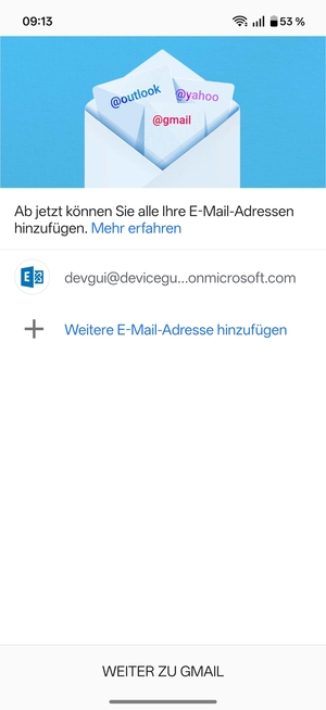Wählen Sie WEITER ZU GMAIL