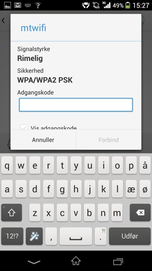Indtast Wi-Fi adgangskoden og vælg Forbind