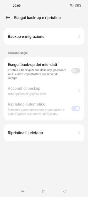 Attiva Esegui back-up dei miei dati