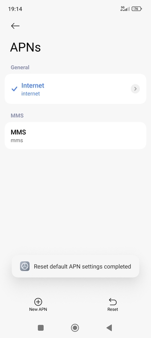 Your phone will reset to default Internet and MMS settings