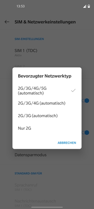 Wählen Sie die gewünschte Option