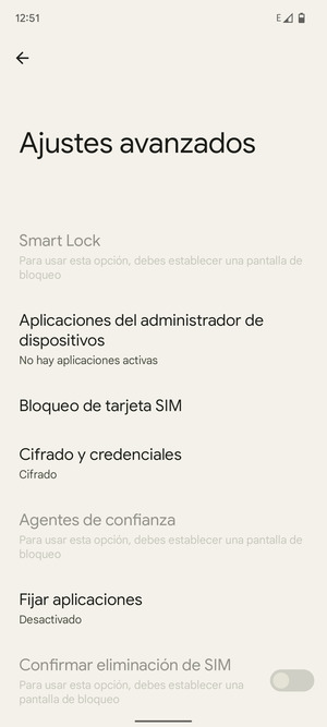 Seleccione Bloqueo de tarjeta SIM