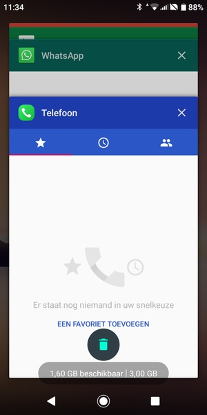 Selecteer het Verwijderen-pictogram om alle actieve apps te sluiten