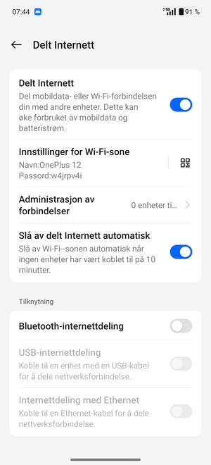 Telefonen din er konfigurert for bruk som et modem