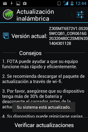 Si su teléfono está actualizado, verá la siguiente pantalla.