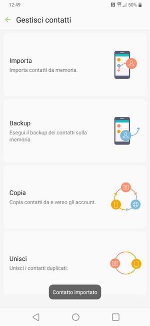 I tuoi contatti verranno salvati sul tuo account Google, e salvati sul tuo telefono la prossima volta che Google sarà sincronizzato.