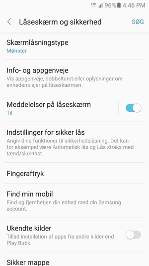 Din telefon er nu sikret med en skærmlås