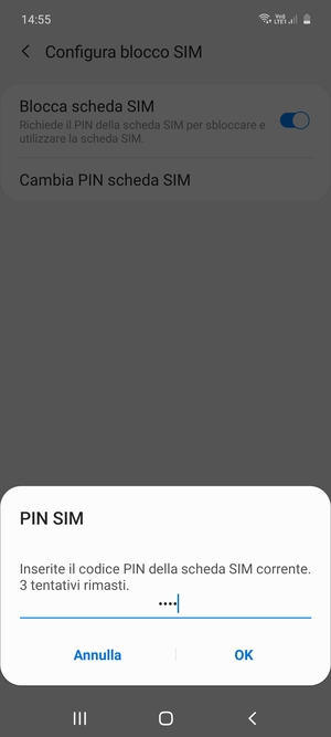Inserisci Codice PIN della scheda SIM corrente e seleziona OK