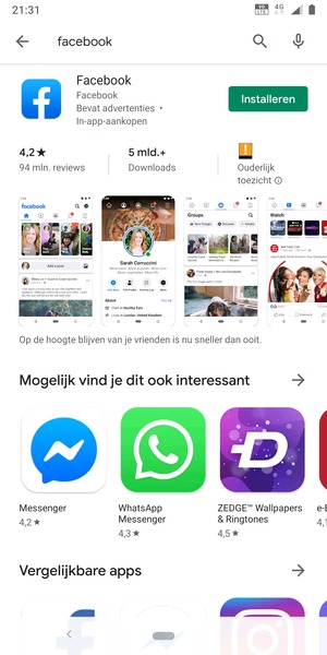Selecteer de app