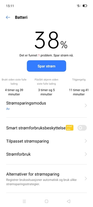 Velg Alternativer for strømsparing