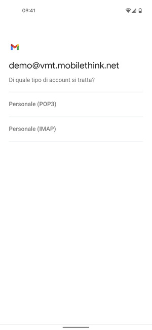 Seleziona Personale (POP3) o Personale (IMAP)